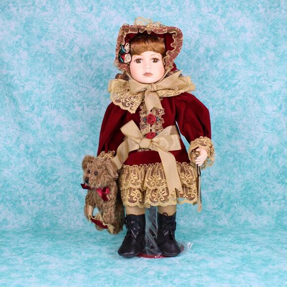 Boyds Yesterday’s Child Doll Victoria #4901 Porcelain Victorian Dress Teddy Bear - Picture 1 of 10